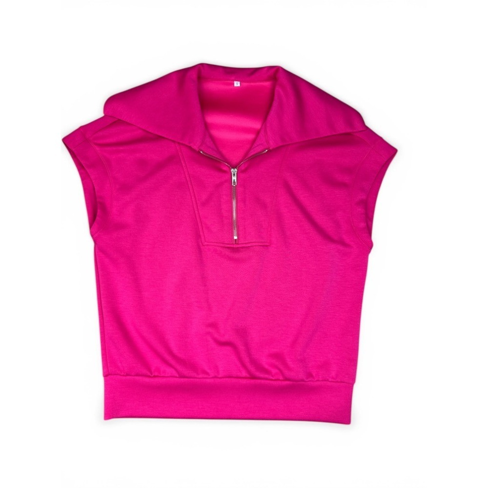 Pink Half Zip Sleeveless Cropped Sweatshirt & High Waisted Shorts Set Size Small - Picture 2 of 11